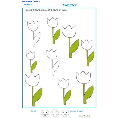 Exercice 2 pour colorier le nombre de fleurs indiqu&eacute; par la consigne