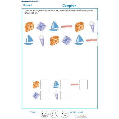 Imprimer l'exercice 2 pour apprendre &agrave; compter maternelle niveau 2 