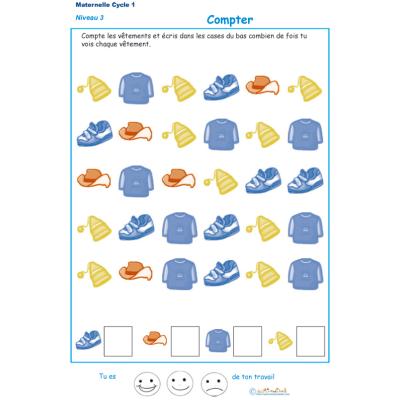 Imprimer l'exercice 1 pour apprendre &agrave; compter maternelle niveau 3 