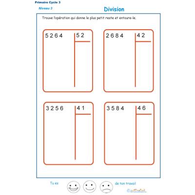 Divisions à deux chiffres - division euclidienne exercice 1 