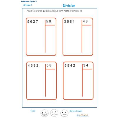 Divisions à deux chiffres - division euclidienne exercice 6 