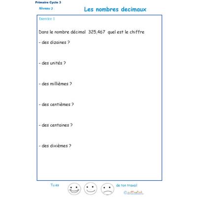 Imprimer l'exercice 1 sur les nombres décimaux