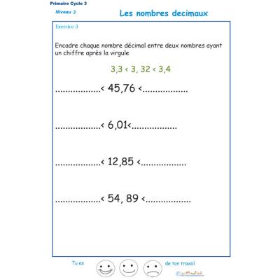 Nombres décimaux Exercice 3 CM1 - CM2