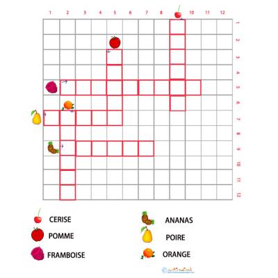 Grille de mots croisés sur les fruits 1