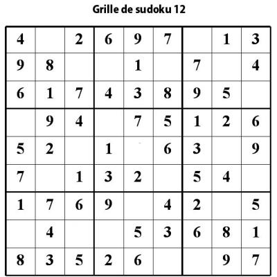 Grille de sudoku 12 pour enfants du primaire niveau 3