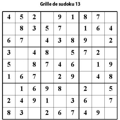 Sudoku enfant niveau 2 du primaire grille  13