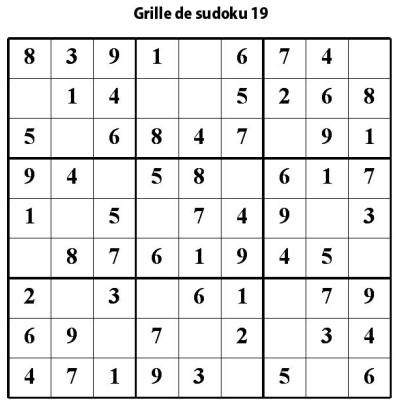 Sudoku enfant niveau 2 du primaire grille 19