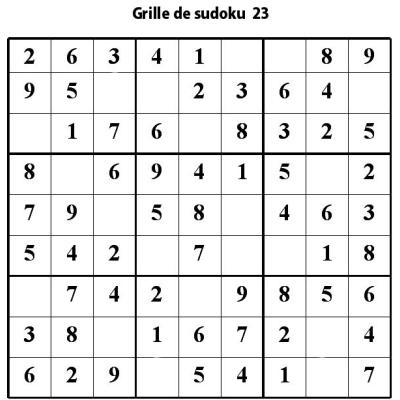 Grille de sudoku 23 pour enfants du primaire niveau 3