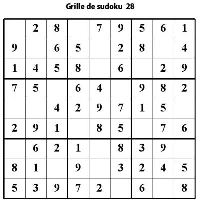 Grille de sudoku 28 pour enfants du primaire niveau 3