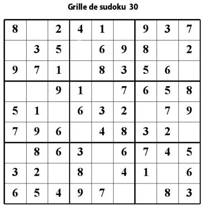 Grille de sudoku 30 pour enfants du primaire niveau 3