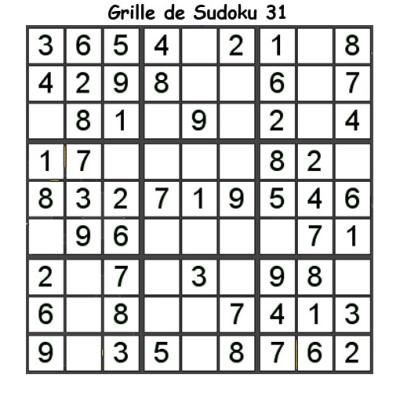 Grille de sudoku 31 pour enfants du primaire niveau 3