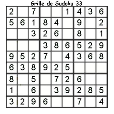 Grille de sudoku 33 pour enfants du primaire niveau 3