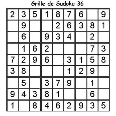 Grille de sudoku 36 pour enfants du primaire niveau 3