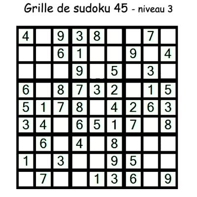 Grille de sudoku 45 pour enfants du primaire niveau 3
