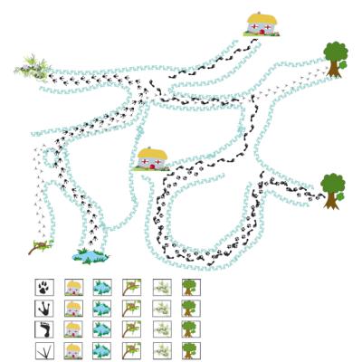 Jeu de traces sur le plan pour apprendre à se repérer sur un tableau