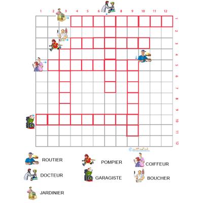 Grille de mots croisés sur les métiers 1 à  imprimer