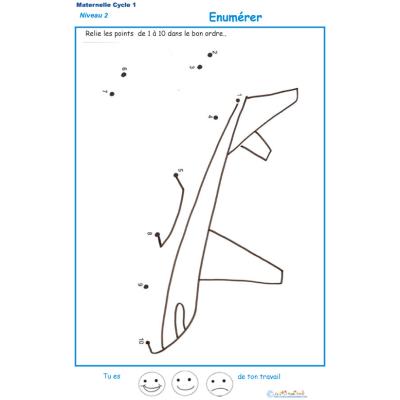Dessin à points pour numérer les chiffres dans l'ordre de 1 à 10 exercice 1 