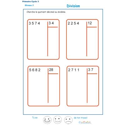 Calculer le quotient décimal au dizième d'une division : exercice 1 