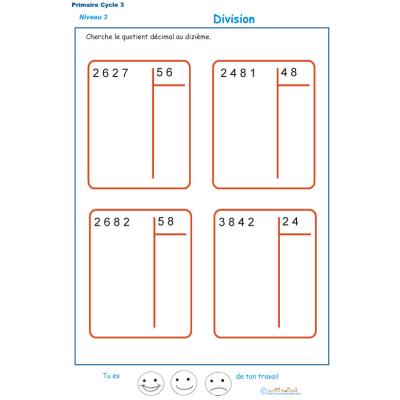 Calculer le quotient décimal au dizième d'une division : exercice 2 