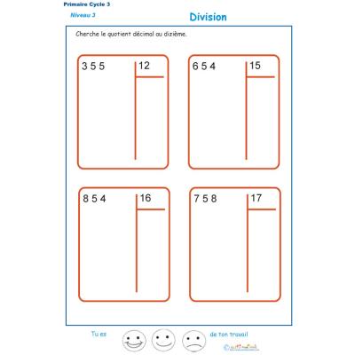 Calculer le quotient d&eacute;cimal au dizi&egrave;me d'une division : exercice 3 