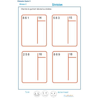 Calculer le quotient décimal au dizième d'une division : exercice 4 