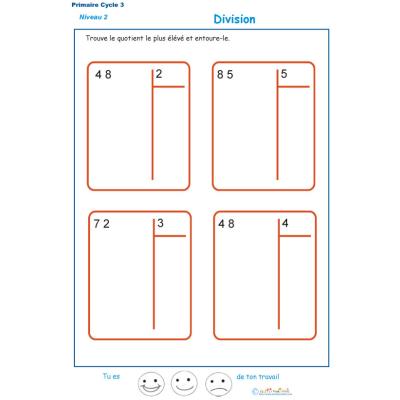 divisions sans reste  bas&eacute;es sur les tables de multiplication exercice 9 