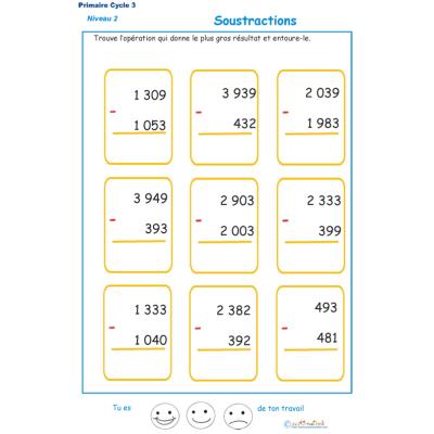 Imprimer des soustractions cycle 3 niveau 2 exercice 2