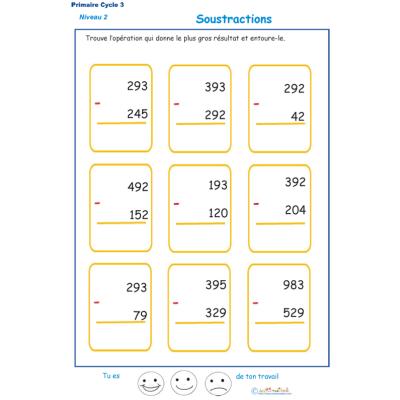 Imprimer des soustractions cycle 3 niveau 2 exercice 3