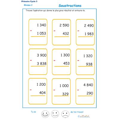 Imprimer des soustractions cycle 3 niveau 2 exercice 4