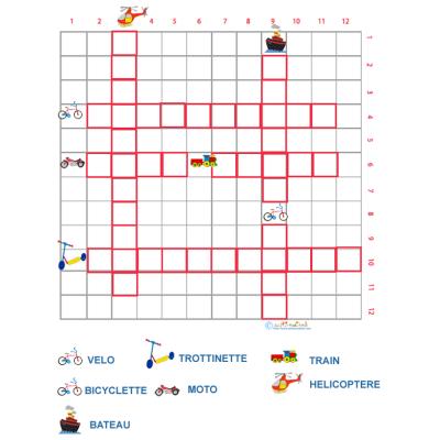 Mots croisés sur les véhicules grille 1 maternelle à imprimer