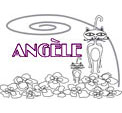 coloriage prénom Angele dans décor chats fleurs